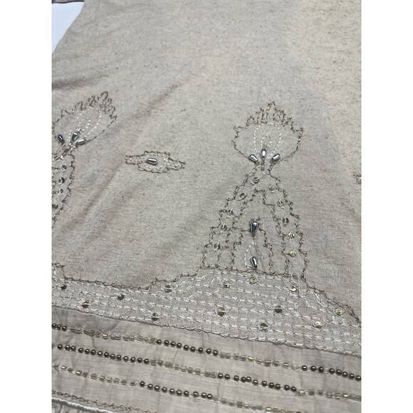 Women's Free People Split Back Linen Blend Beige Top Shirt Blouse Size Medium - Picture 7 of 11